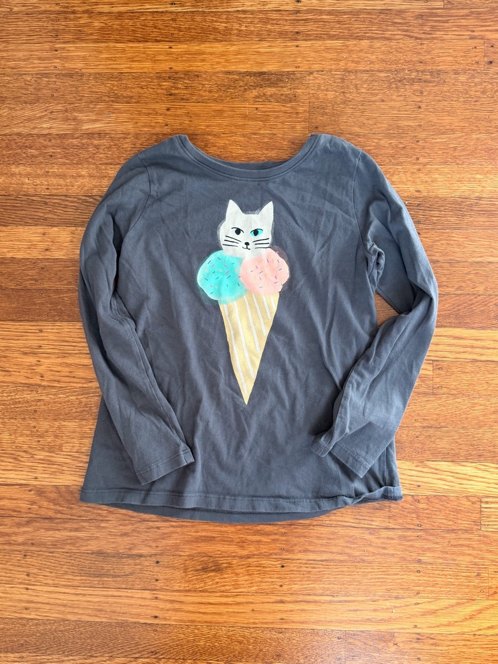 Tea Collection Gray Long-Sleeve Tee with Cat Ice Cream Graphic